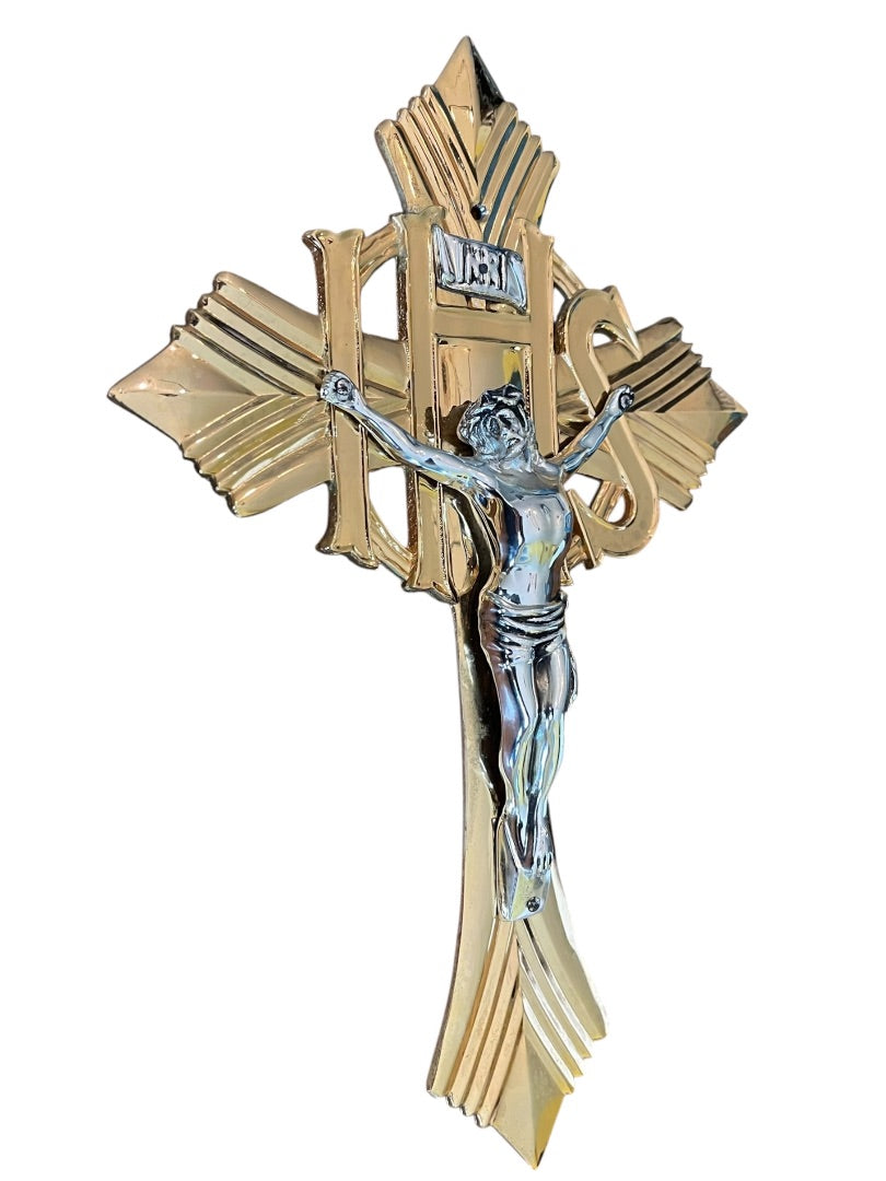 Vintage Crucifix INRI Jesus Christ Religious Goldtone and Silvertone
