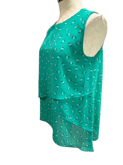 Small Chaus New York Womens Sheer Tiered Sleeveless Blouse Shirt Green Floral