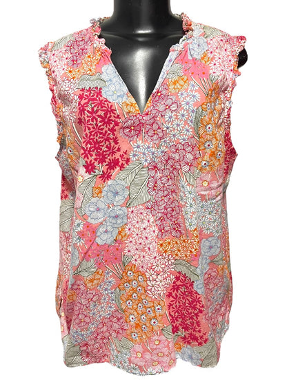 XL Talbots Ruffled Sleeveless Floral Cotton Shirt Pullover