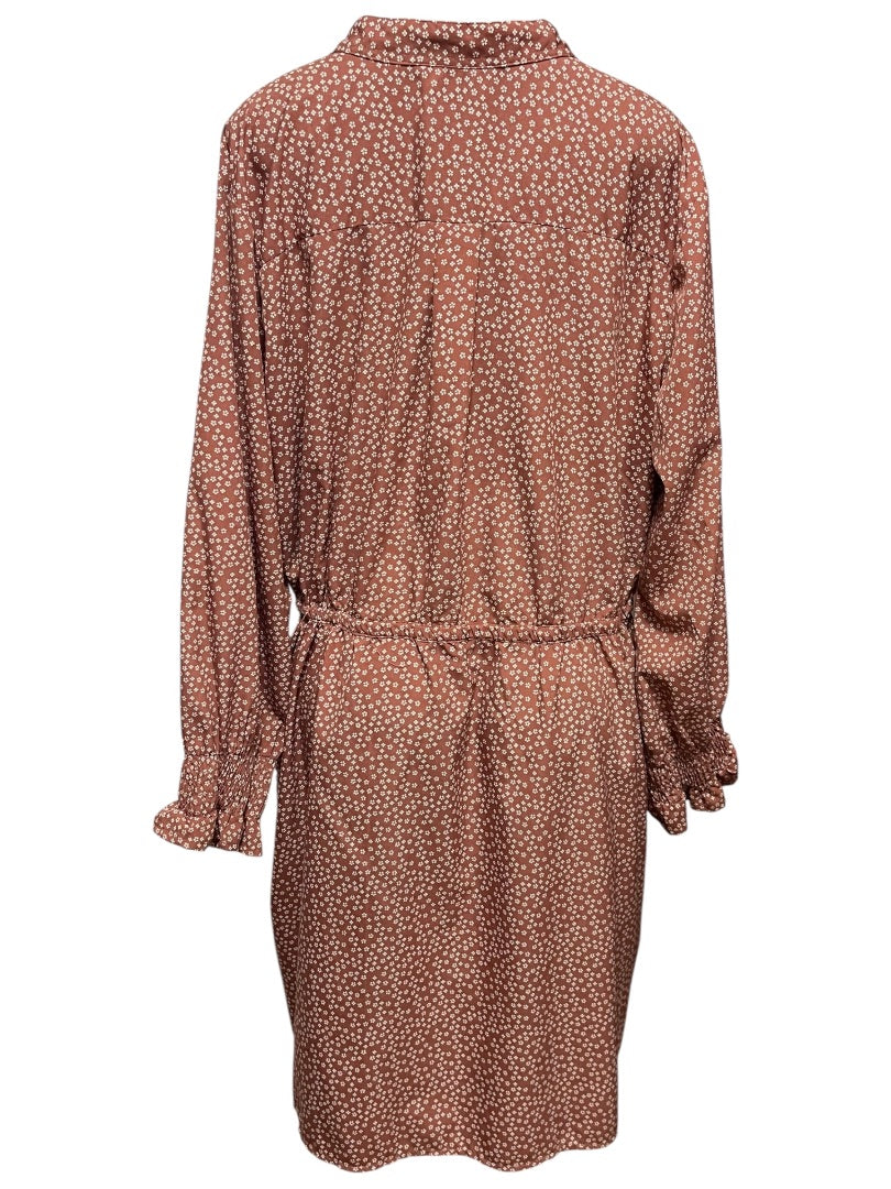 3X Indulge Floral Long Sleeve Tie Waist  Dress Brown Retro