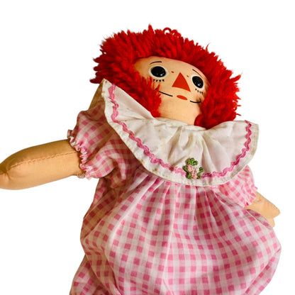1996 Hasbro Raggedy Ann Rag Doll Pink Gingham Romper 12 Inch