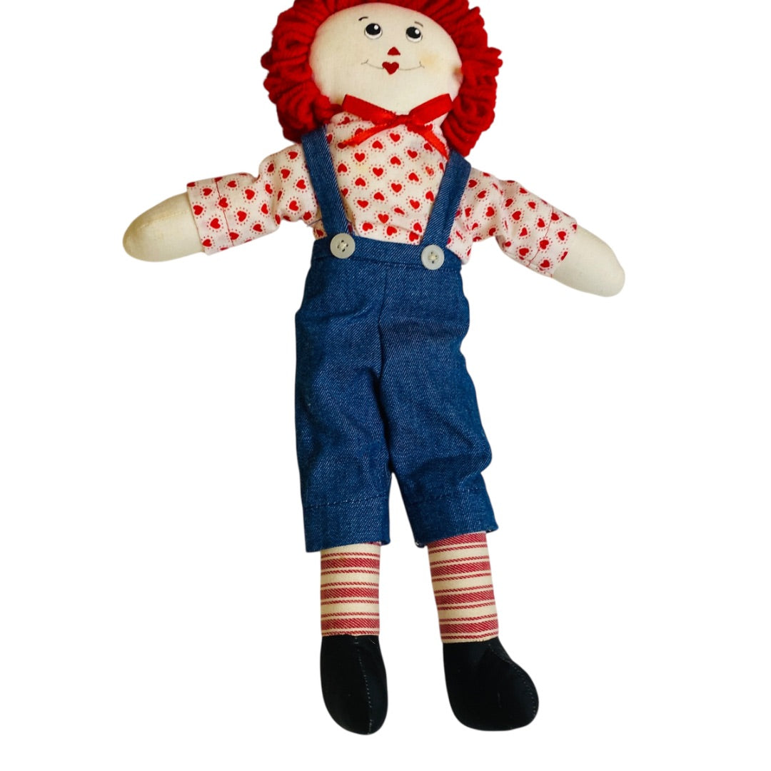 Vintage Handmade Raggedy Andy Rag Doll 14" Hearts Denim