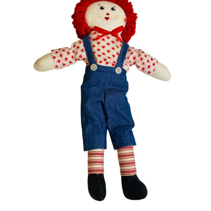 Vintage Handmade Raggedy Andy Rag Doll 14" Hearts Denim