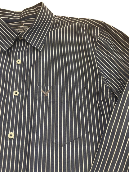 Large American Eagle Outfitters Striped Button Up Mens Shirt Blue