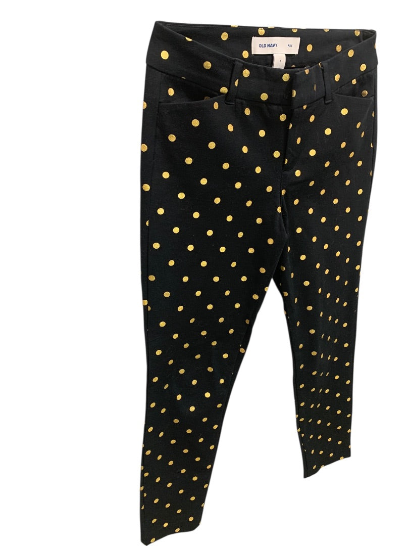 Size 0 Old Navy Pixie Pants Ankle Length Black Gold Polka Dots