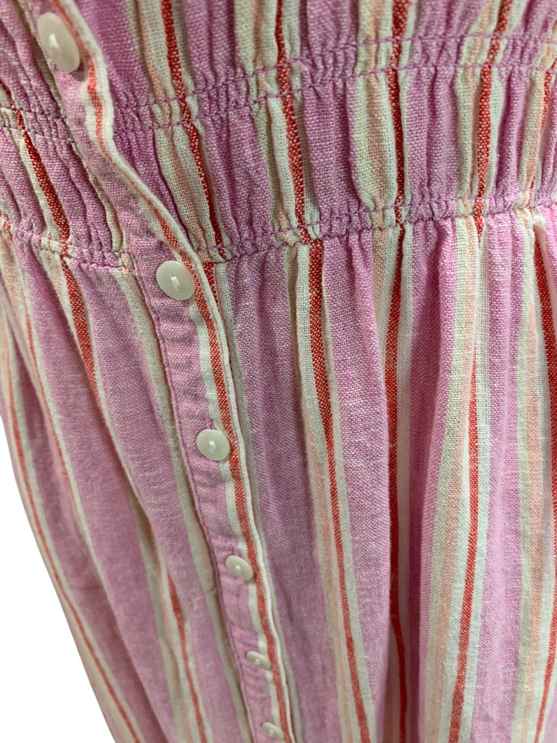 XS Universal Thread Linen Blend Sundress Striped Pockets Tie Straps Midi