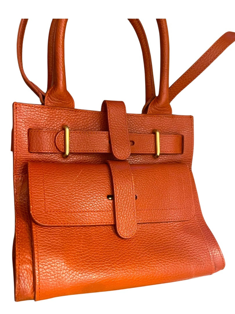 Furla Rust Pebbled Leather Handbag Satchel Shoulder Strap Italy