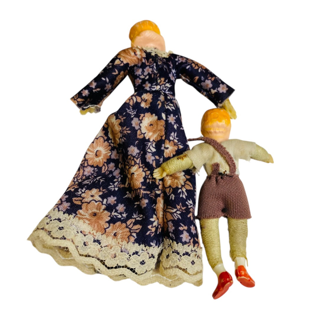Vintage Caco Caho Doll Miniature Mom and Son 5" 3" Bendy Germany