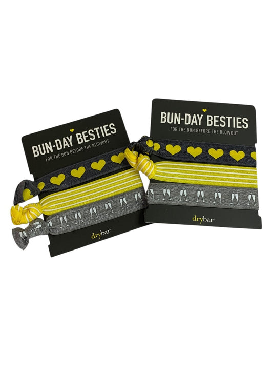Bun-Day Besties Set of 6 New Hair Elastics Gray Yellow Heart Champagne