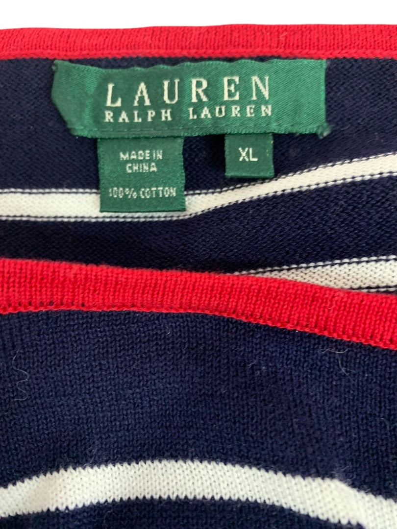 XL Lauren Ralph Lauren Womens Striped Navy Blue Boatneck Sweater