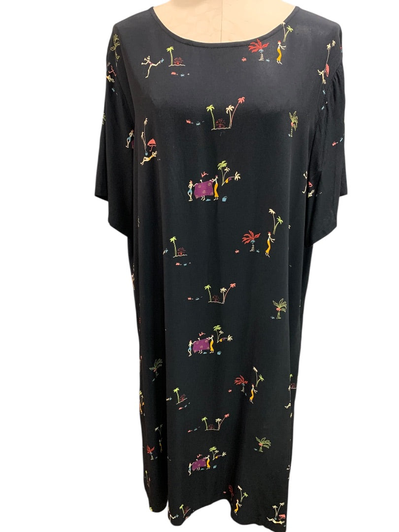 2X CityWear Women Black Beach Print Dress 42" Length
