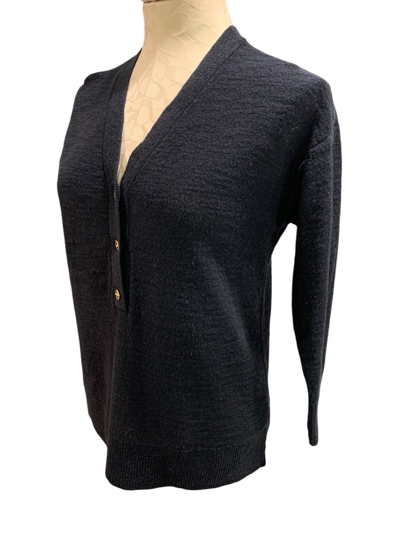 XS Loft Womens Navy Blue V-Neck  Sweater Goldtone Buttons