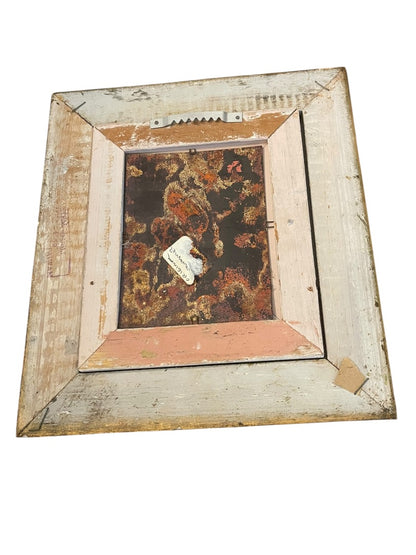 Vintage Louis Cardin Original Enamel on Copper Painting Girl Running 10" x 9"