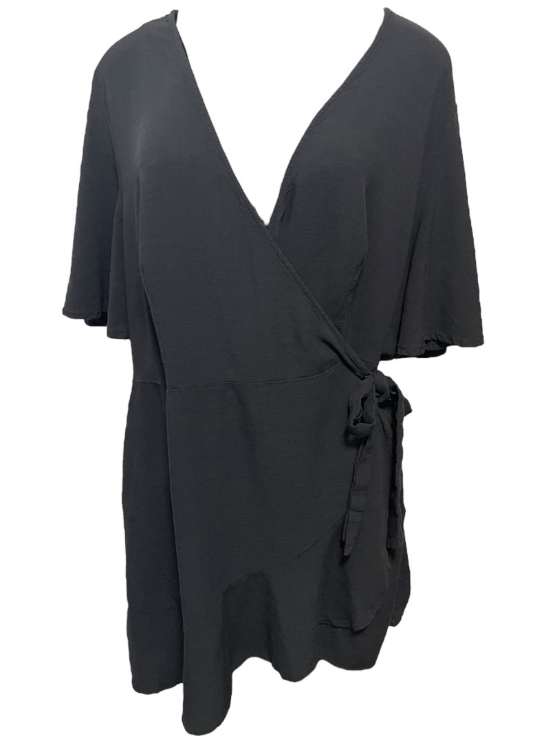 Size 1X Ava & Viv Short Sleeve Shorts Romper with Side Tie Black