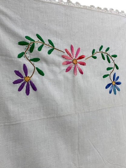 Vintage Lace Trim Embroidered Table Runner 18" x 42" Floral