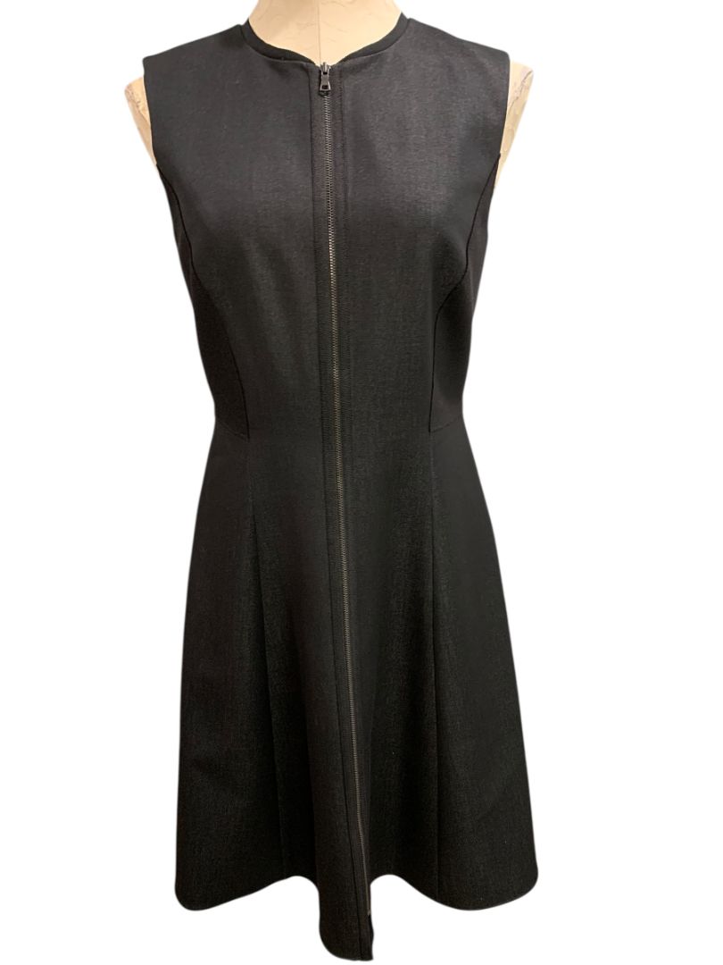 Size 6 Tahari A-Line Tristen Dress Heather Black Front Zip Lined