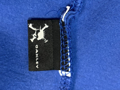 Large Oakley Tshirt Mens Blue Stripes Logo Custom Fit Short Sleeve