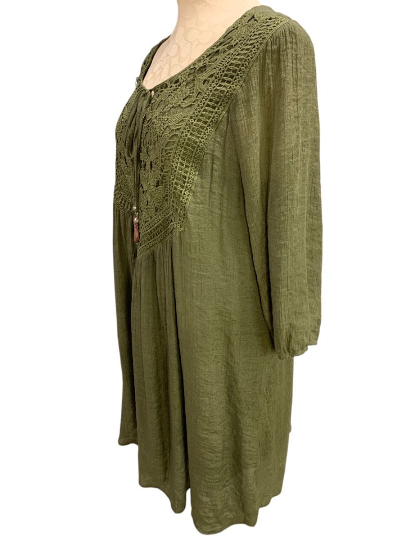 XL Indigo Rose Womens Boho Shift Dress Olive Green