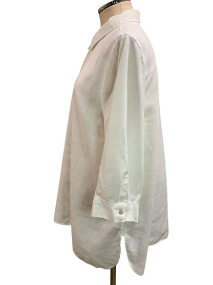 Size XL Chicos Womens Linen Tunic Button Up Blouse Shirt White