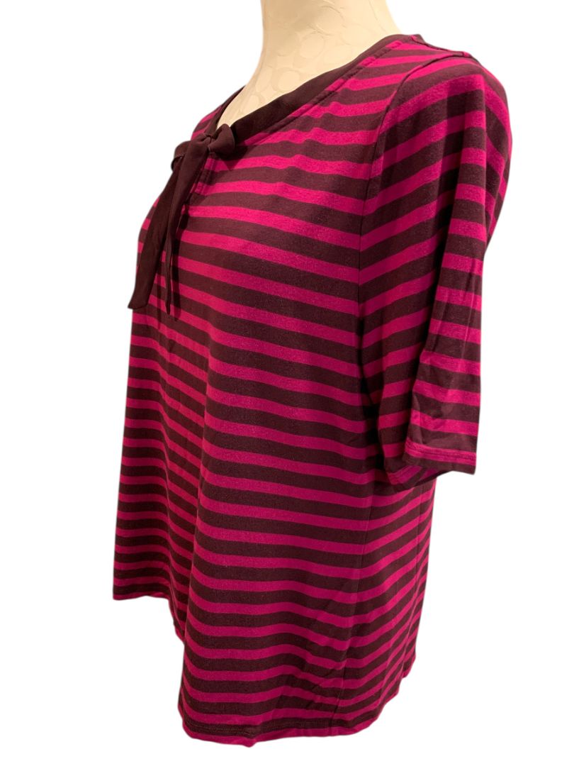 Size XL Talbots Womens Striped Raspberry Tie Neck Shirt