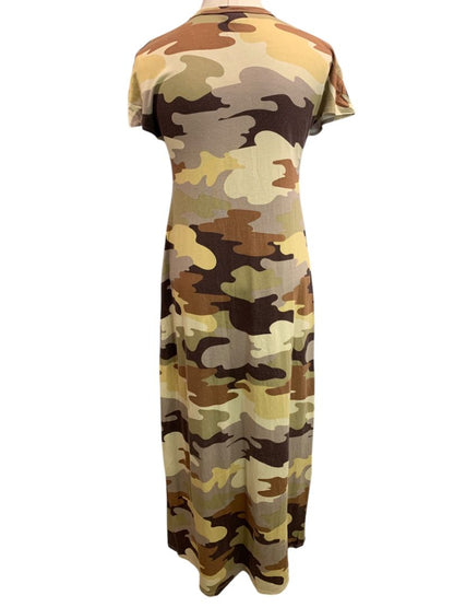 Size XS LulaRoe Maria Tshirt Maxi Dress Camo Print Brown