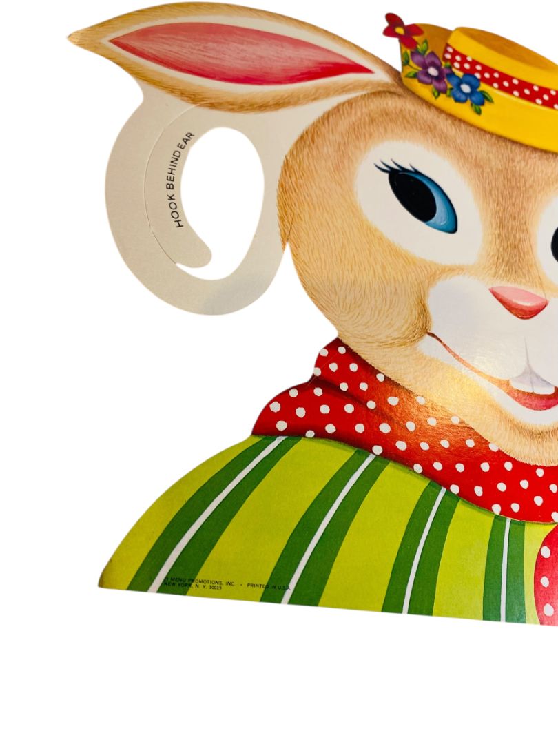 Vintage Easter Paper Masks Bunny Rabbit Menu Promotions USA Set of 2