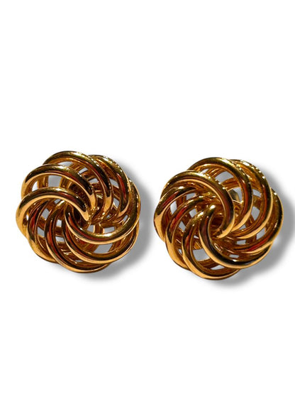 Goldtone Post Pierced Earrings Intertwined Design .6" Diameter