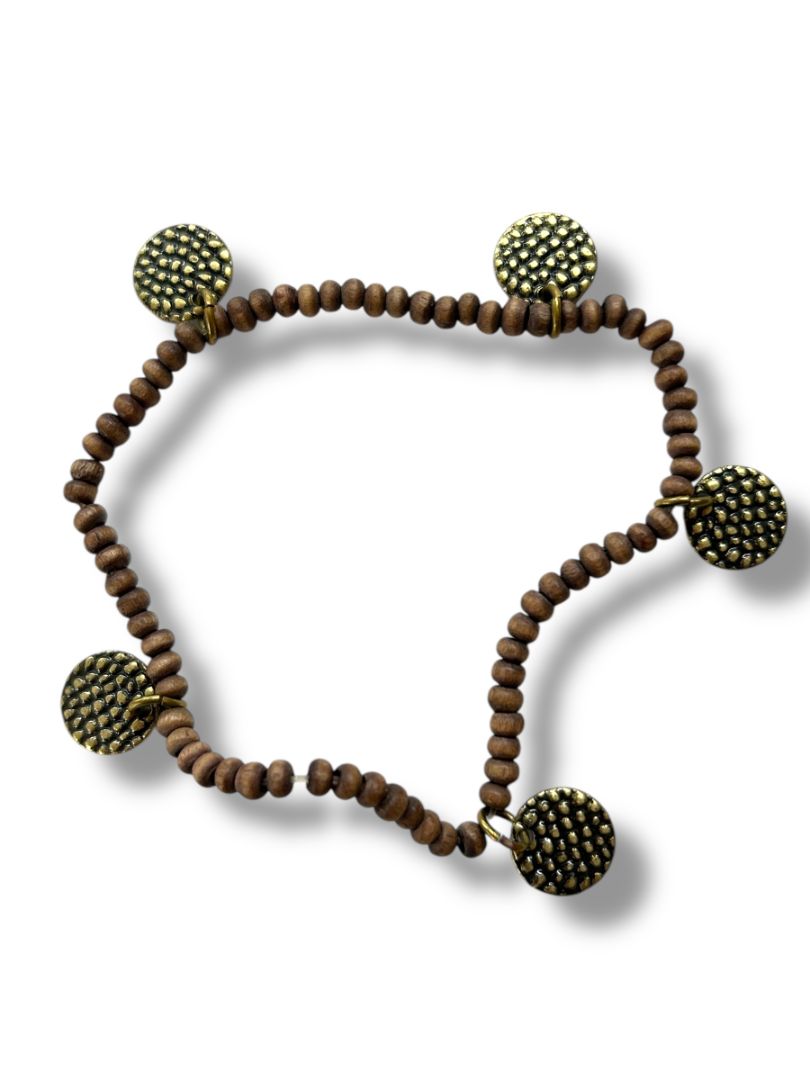 Delicate Brown Beaded Stretch Bracelet Medallion Charms