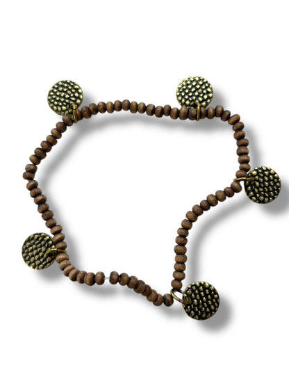 Delicate Brown Beaded Stretch Bracelet Medallion Charms