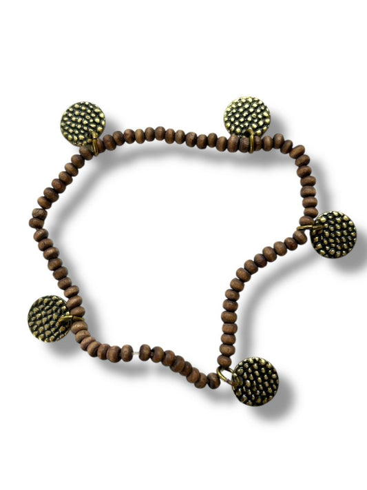 Delicate Brown Beaded Stretch Bracelet Medallion Charms