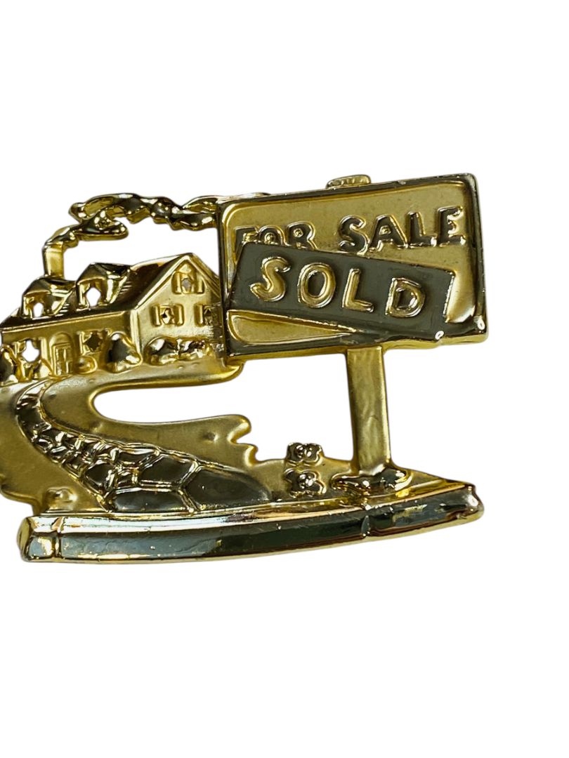 Vintage Goldtone House Sold For Sale Brooch Pin Realtor 2.25"