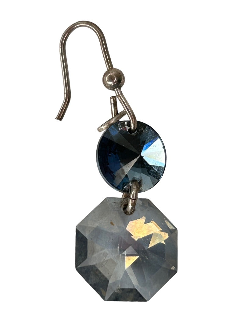 Crystal Blue Gray Beaded Earrings Hook Pierced 1" Drop Dangle