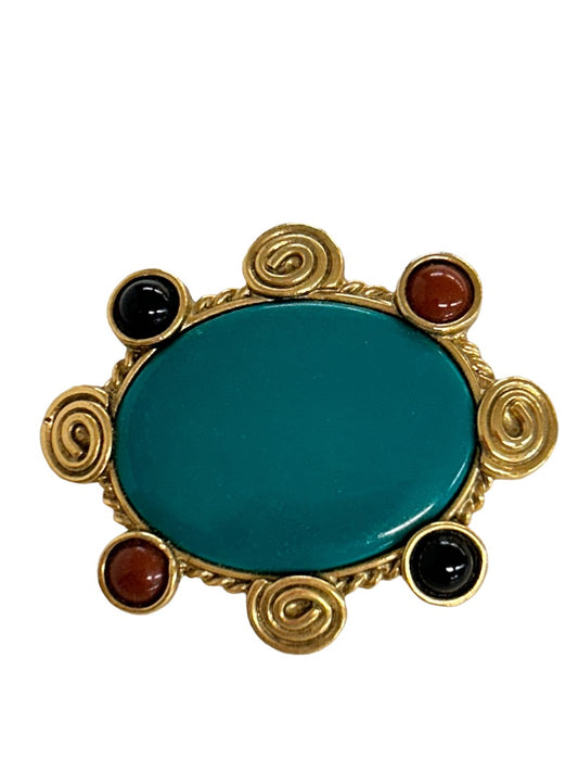 Vintage Goldtone and Multicolor Brooch Pin Statement Swirls 1 3/4" x 2 1/4"