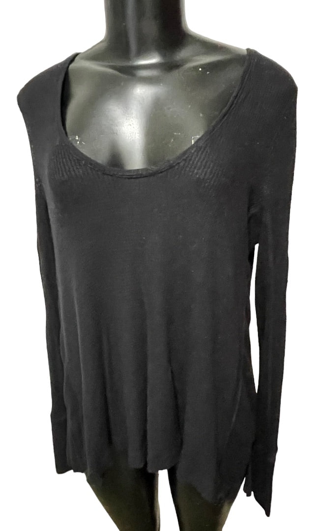 XS We The Free Waffle Knit Long Sleeve Oversize Womens Top Black
