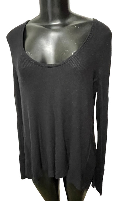 XS We The Free Waffle Knit Long Sleeve Oversize Womens Top Black