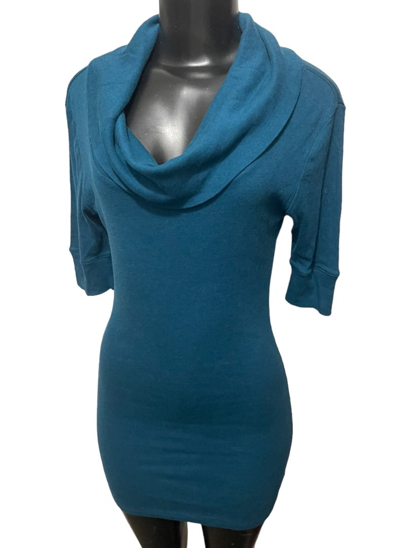 Medium Express Sexy Basic Half Sleeve TunicTop Cowl Neck Top Teal Soft Jersey Knit