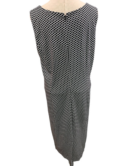 Size 16W Talbots Plus Geometric Print Sheath Dress Ponte Knit Sleeveless Black White