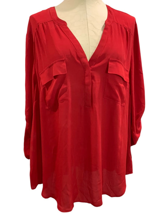 3X Torrid Harper Red Popover Blouse Slightly Sheer Womens Shirt