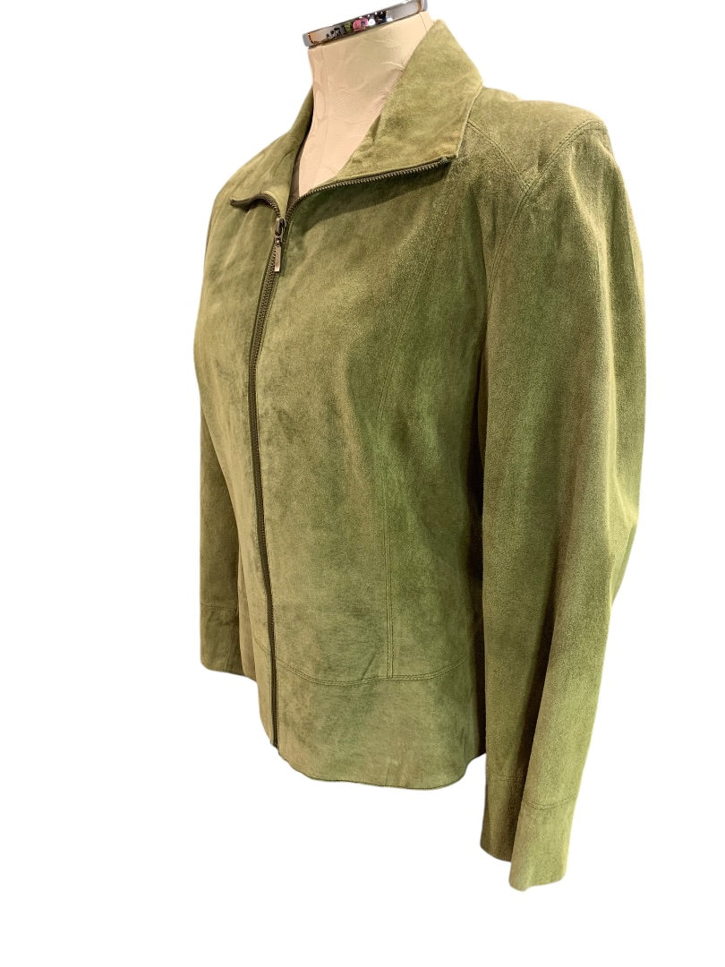 Large Uniform John Paul Richard Womens Full Zip Green Suede Fitted Jacket