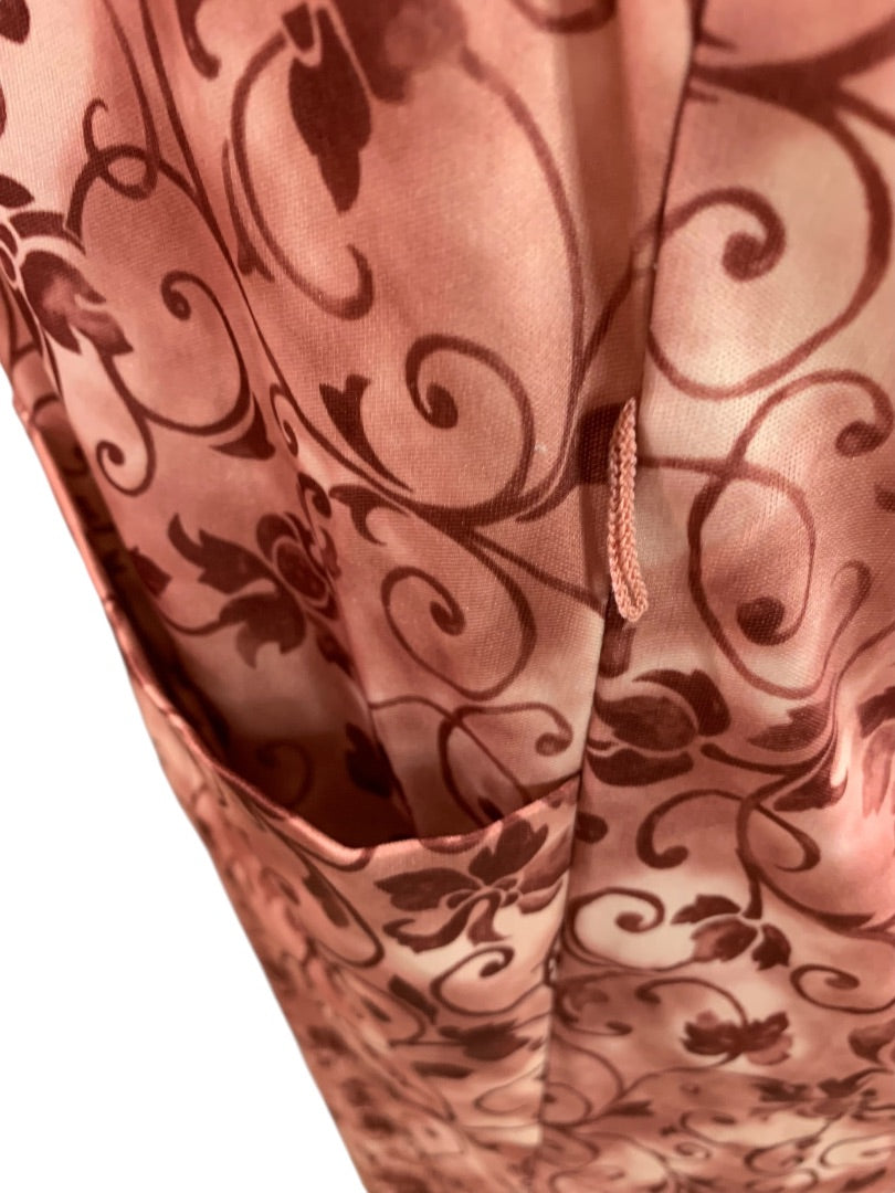 Large Leo-Danal Vintage 1970s Pink Zip Front House Dress Pockets Pullover Shoulder Pads