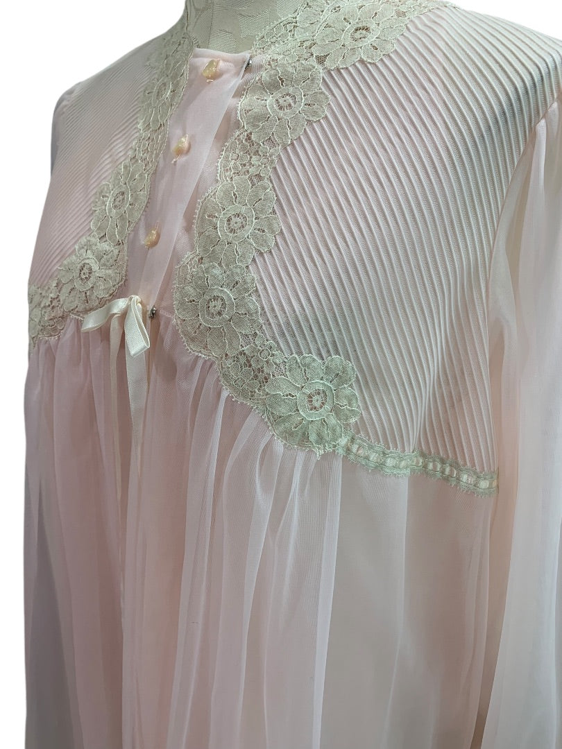 Large Gossard Artemis Pink Peignoir Chiffon Nightgown Robe Set 1960s Vintage