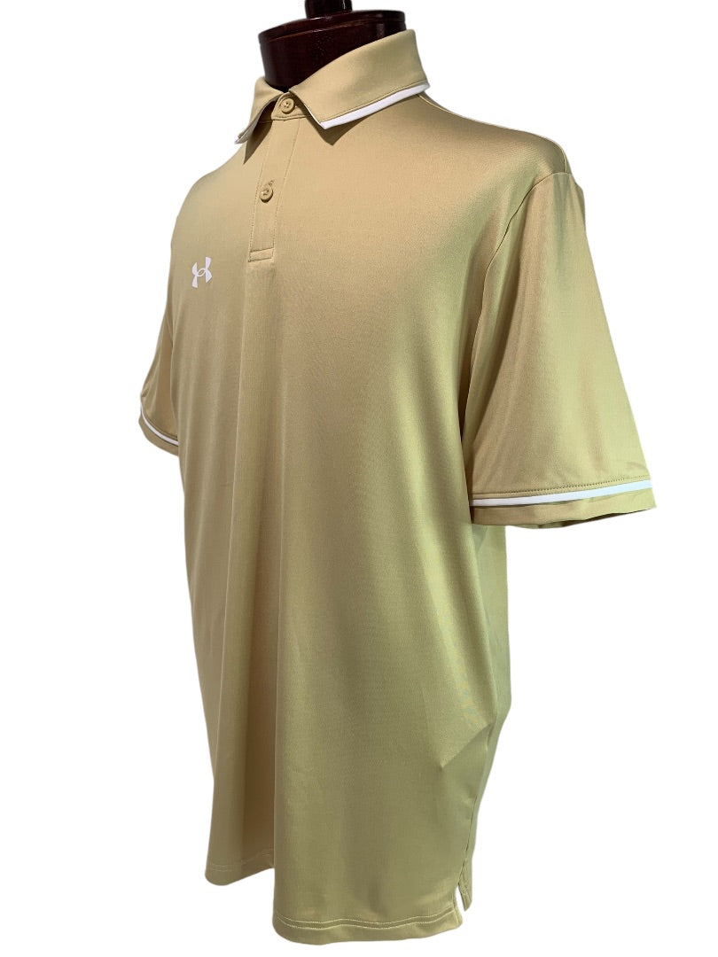 Medium Under Armour Mens New Tan Tipped Team Polo Shirt 1376904