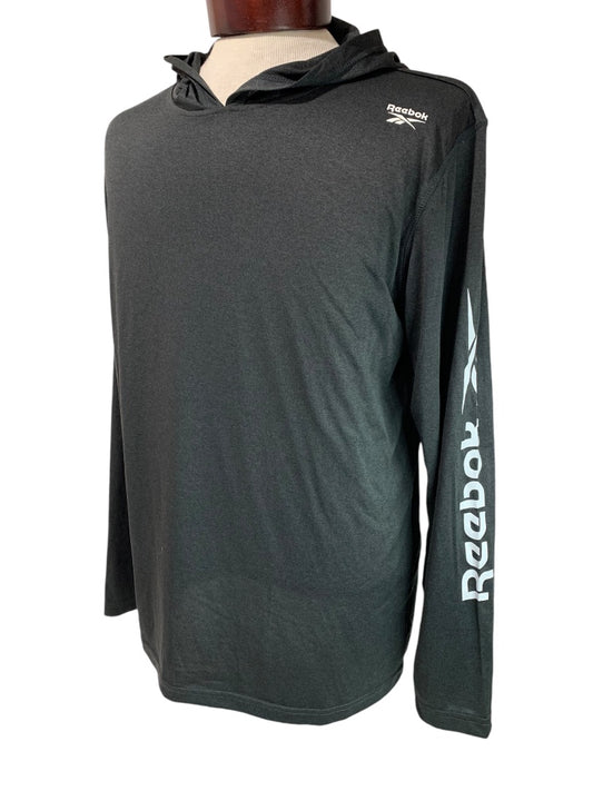 Medium Reebok Mens Black Lightweight Hooded Running Shirt Top