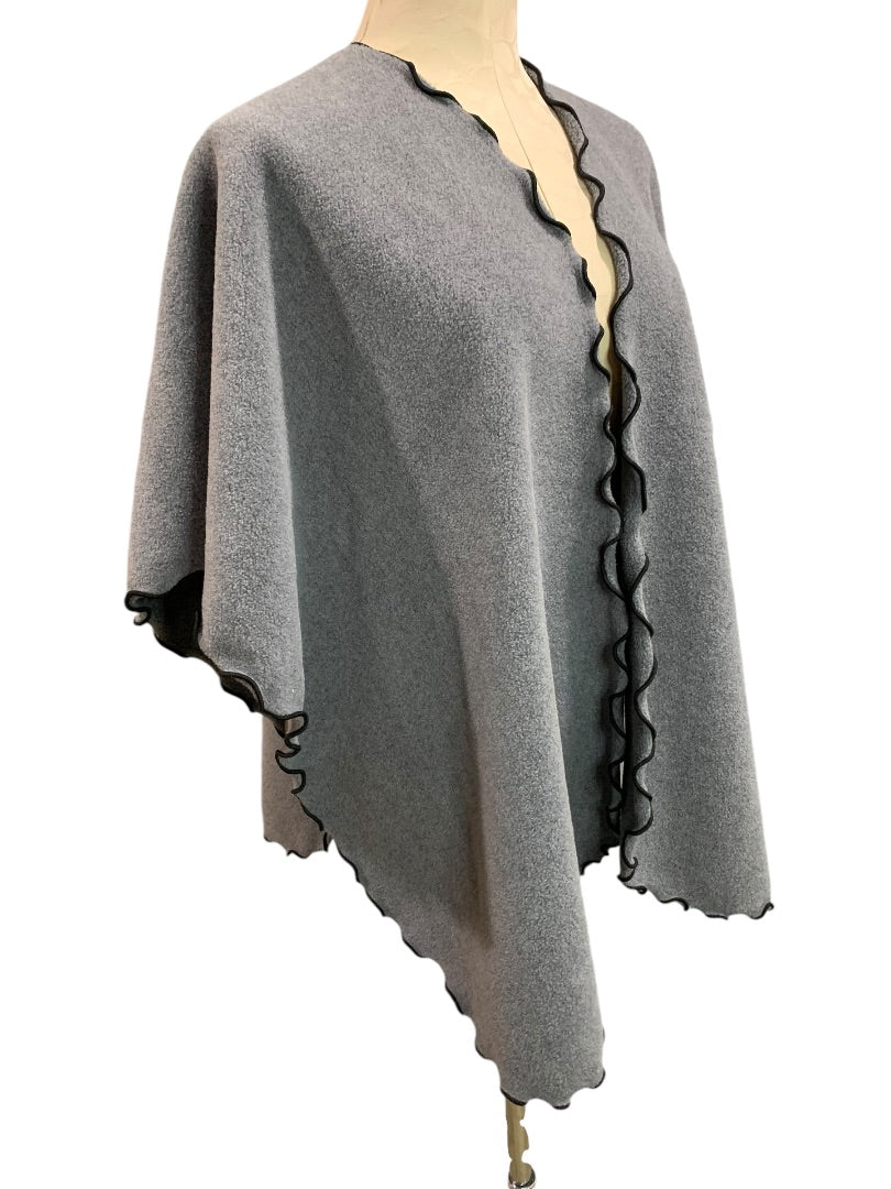 One Size Womens Gray Fleece Wrap Shawl Scarf Set Lettuce Edge Contrast