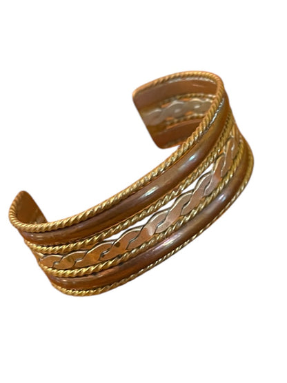 Mixed Metals Open Bangle Cuff Bracelet Textured