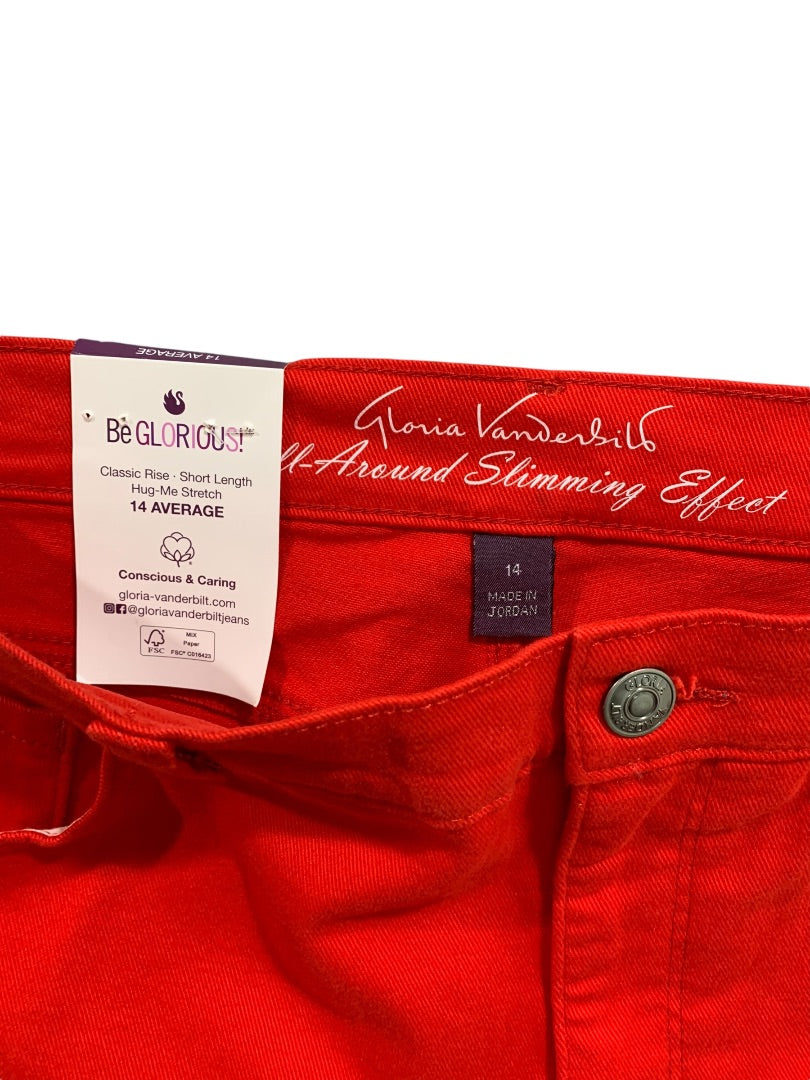 14 Average Gloria Vanderbilt Womens New Amanda Short Red Denim Jean