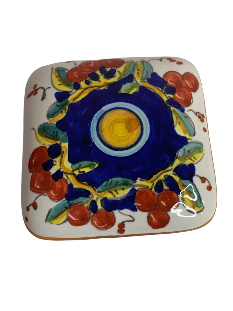 Denuta Italy Hand Painted Ceramic Lidded Trinket Box 2.5 inches