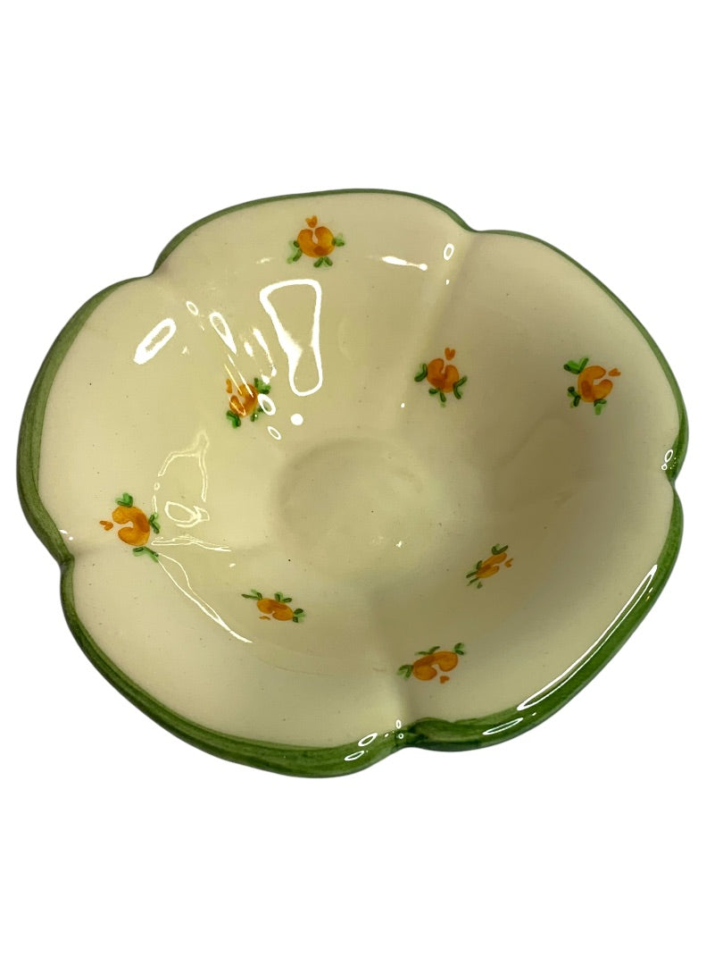 France Vintage Handpainted Dish Bowl Floral Shape Yellow Green 5 Inch