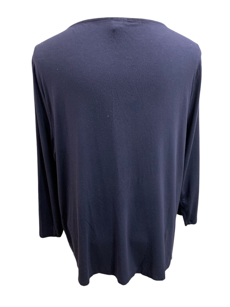 XL Talbots Womens Navy Blue Pullover Shirt Pleated Scoop Neck