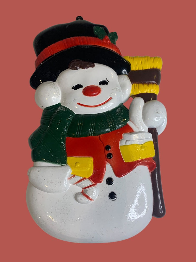 Plastic Snowman Hanging Wall Decor Winter Retro 12 Inches